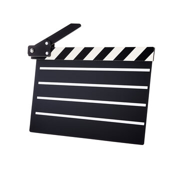 Movie clapperboard isolated on white background used in filmmaking and video production with clean empty lines. 