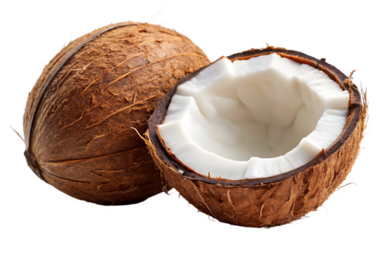  Coconut Cocos nucifera shelled, kernel meat, cracked, irregular shaped isolated on white background png