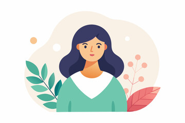 A girl and plants. Flat vector illustration on white background