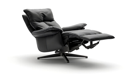 A black leather recliner chair with footrest extended.