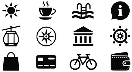 Travel And Tourism Concept With Summer Vacation Activities Symbols On White Background
