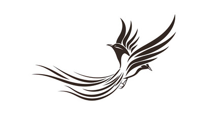 A stylized black and white silhouette of a bird in flight.