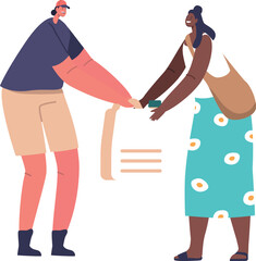 Volunteer giving woman water canister