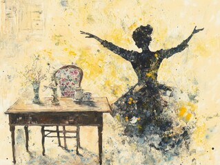 Ephemeral elegance: A painted reverie of vintage silhouette and tranquil table