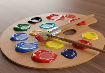 Artist's Palette with Vibrant Colors and Paintbrushes