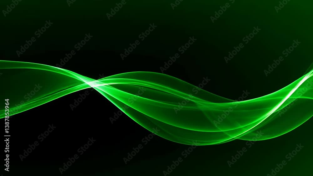 Poster Abstract green wave flowing animation against a dark background