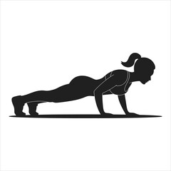 Silhouetted woman performing a plank exercise./A simple, impactful graphic of a woman in profile view performing a plank exercise.