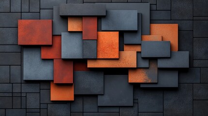 Abstract Composition of Geometric Shapes in Shades of Grey and Orange
