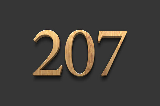3D wooden logo of number 207 on dark grey background.