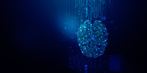 2d illustration Concept of thinking, background with brain, Abstract Artificial intelligence. Technology web background