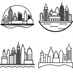 Fototapeta premium Minimal Mumbai Skyline Silhouette Logo Bundle Clean White Background Icons