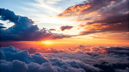 breathtaking sunset surrounded by stylized clouds and soft natural hues, creating serene atmosphere