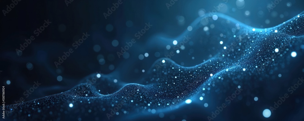Aufkleber Abstract dark blue background of interconnected points. Complex digital network, modern tech and science design. Cyber world, information flow, neural network concept.
