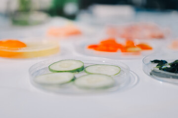 Team Asian scientists in a lab conducting food research using a microscope and lab equipment, showcasing innovation in food science and biotechnology