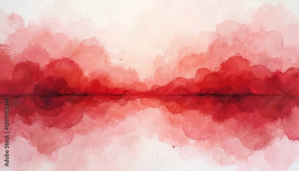 Poster Elegant red watercolor abstract with blended gradients and delicate shapes. Soft color palette from bright to dark red shades. Watercolor design for art, decor, advertising, modern background design.