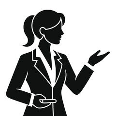Professional Woman Presenting, Silhouette Style Stock Photo/A silhouette of a professional woman in a business suit, presenting or giving a demonstration.