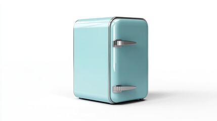 Isolated pastel mini fridge exhibiting vintage appliance allure on bright white background