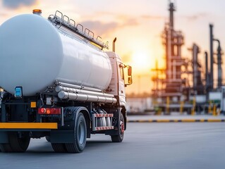 LPG filling station with robotic precision, truck being loaded, bright industrial setting