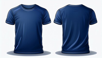 navy blue t shirt template with nothing neat mockup for design and print t shirtt shirt front and back view isolated on white background