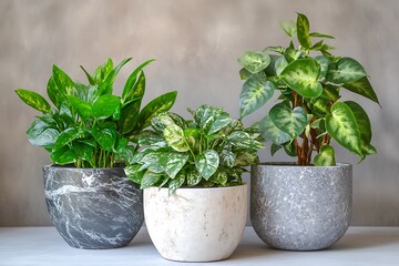 Fototapeta premium Elegant Mix of Indoor and Outdoor Potted Plants for Green Interior Design and Home Decor