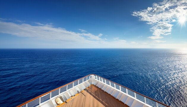ocean view with copy space image of a cruise ship deck and railing