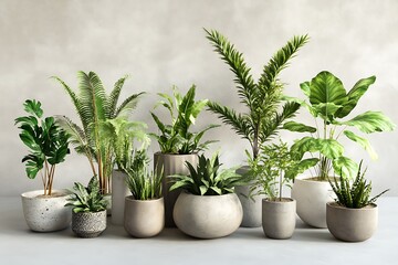 Fototapeta premium Elegant Mix of Indoor and Outdoor Potted Plants for Green Interior Design and Home Decor