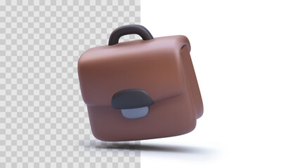Briefcase Icon for Business, Office, and Finance Themes in Minimal 3D Style on Transparent and White Background. Perfect for Web, App, and Presentation Use. Vector Illustration.
