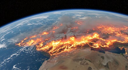 Earth in Flames and Smoke Showing Massive Global Wildfires From Space