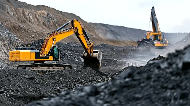 Close-up of a large excavator digging in an open-pit mine