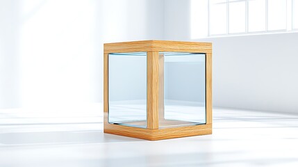 Transparent Box with Wooden Frame for Display in Bright Indoor Environment