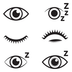 Outline eye icons. Open and closed eyes images, sleeping eye shapes with eyelash, vector supervision and searching signs. with white background