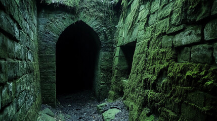 Fototapeta premium light filtering through dusty staircase in ancient structure creates a mystical atmosphere in a forgotten place