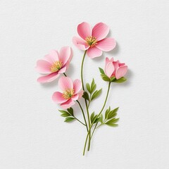 Delicate Pink Flowers with Green Leaves on Soft Background