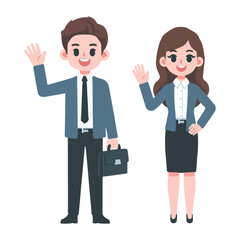 vector businessman and secretary standing waving hands