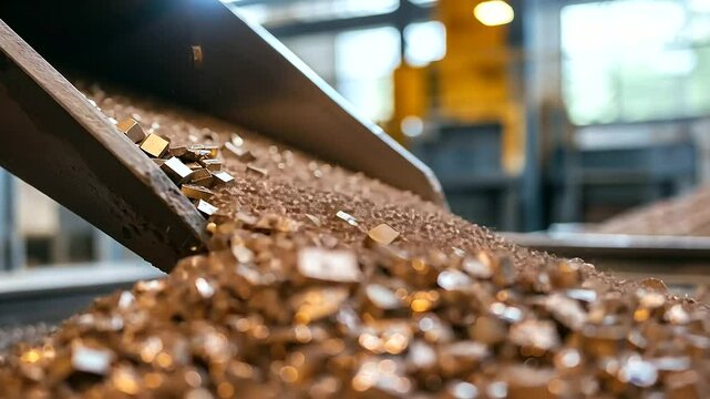 Close-up of Copper Ore Being Crushed in Processing Plant