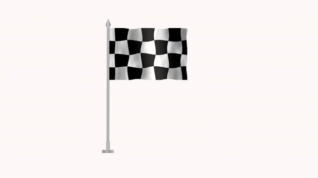 Race flag, Race Pole  flag on white screen, Race flag 3D Animation waving in the wind isolated on white Background. 
