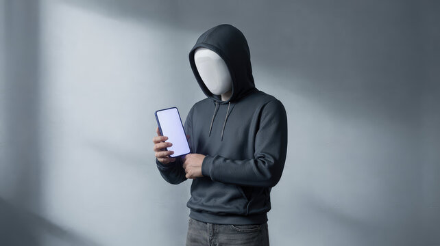 Anonymous Figure with Tablet: A faceless individual in a hooded sweatshirt, clutching a tablet, casting a shadow, hinting at mystery, technology, and potential intrigue in a modern setting.