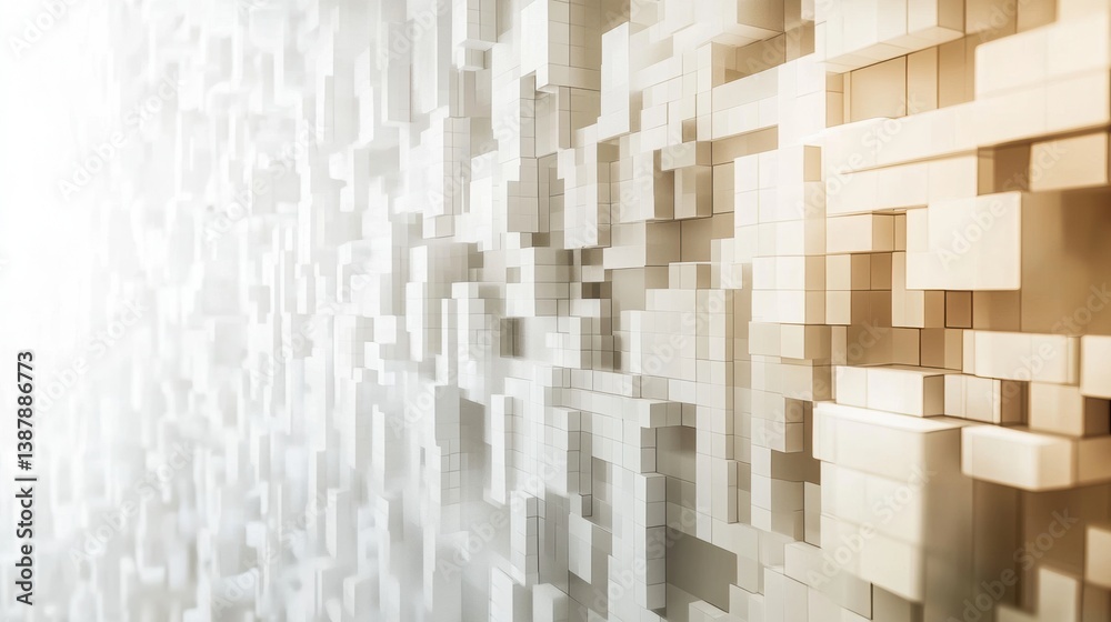 Poster Exploration of an abstract digital background featuring structured pixel forms in soft neutral shades with a modern and futuristic aesthetic