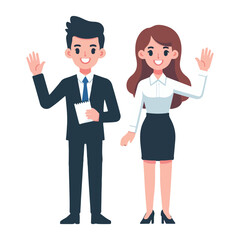 vector businessman and secretary standing waving hands