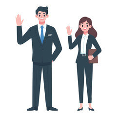 vector businessman and secretary standing waving hands