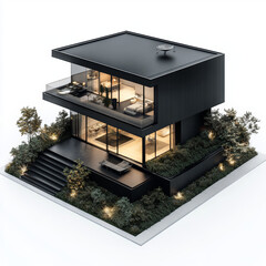 Modern Minimalist Black House with Garden and Rooftop