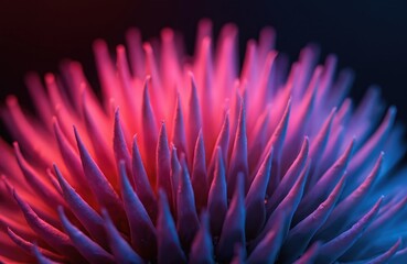 Abstract macro photo with colorful light. Red and blue neon illumination on flower spikes. Vibrant colors create futuristic look. Close up of glowing texture.