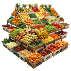Fresh Produce: Fruits & Vegetables isolated on transparent background