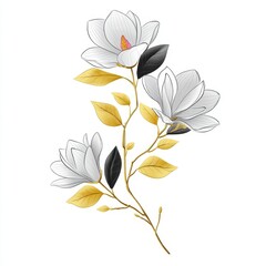 Elegant White Magnolia Flowers with Yellow Leaves on a Clean Background