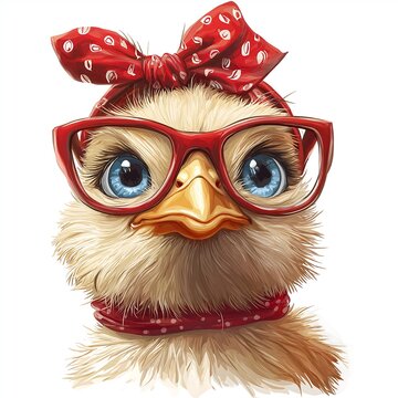 recommend clip art: Cute Cartoon Chick with Glasses and Red Bandana - Funny and Whimsical Digital Art Illustration