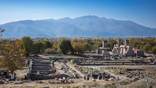 View of archaeological site of Plilippi. UNESCO World Heritage Site. A major greek city of classical, hellenistic, roman, apostolic and byzantine ages. Kavala. Macedonia. Greece.
