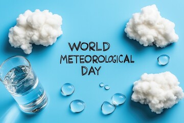World meteorological day celebration concept with clouds and water elements