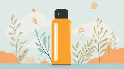 Bright Orange Water Bottle on Nature Background
