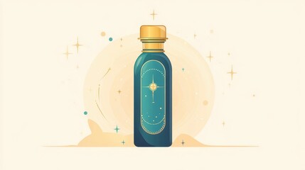 Stylish Blue Bottle with Golden Cap and Starry Background