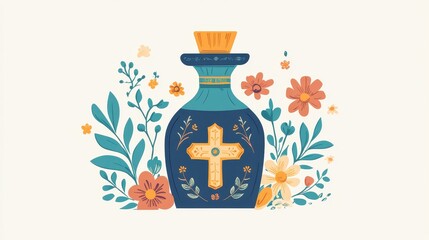 Colorful Floral Cross Ornament Bottle Design